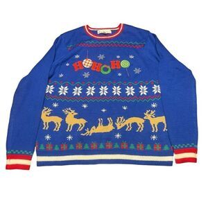 Jolly sweaters ugly funny Christmas blue sweater xl holidays